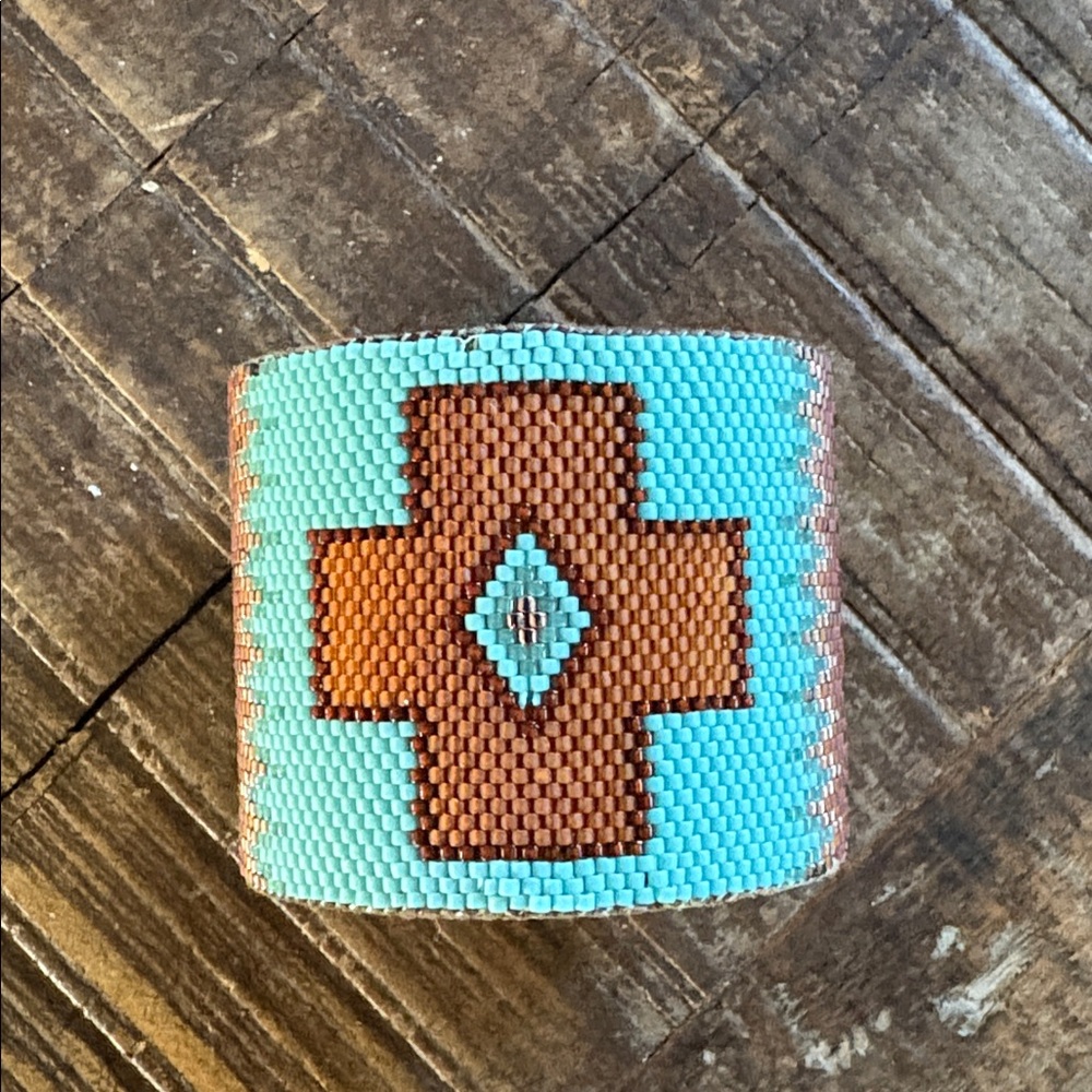 Native American Beaded Cuff Bracelet with Cross Design